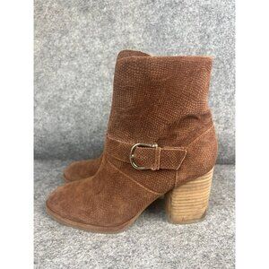 Isola Lavoy Bootie Women's 8M in Cocoa Suede Block Heel Buckle Slip On